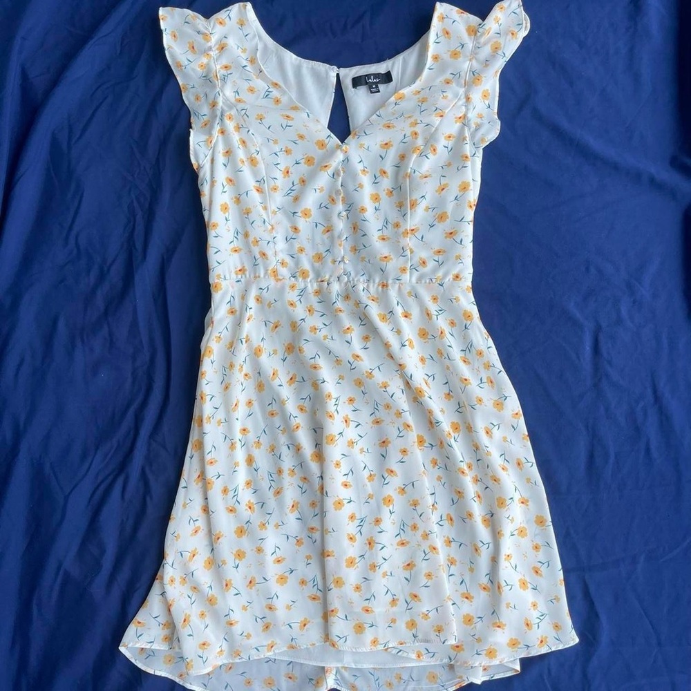 Lulu's White and Yellow Floral Mini Dress